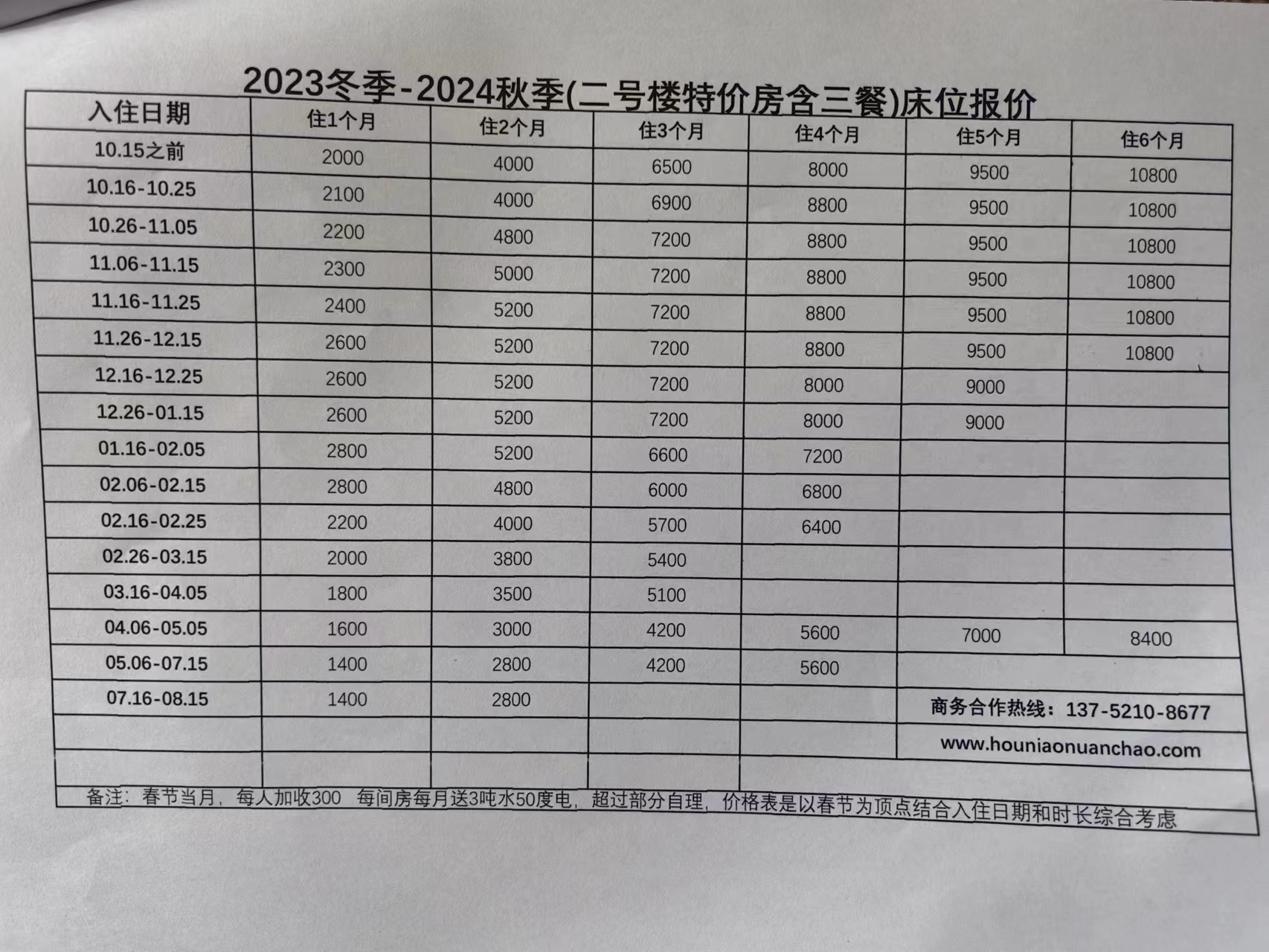 2023冬-2024秋平价公寓（2号楼）特价房价格